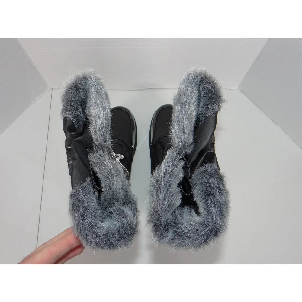 Sporto Eco System Womens Black Quilted Faux Fur Trim Winter Boots Size 10 NEW